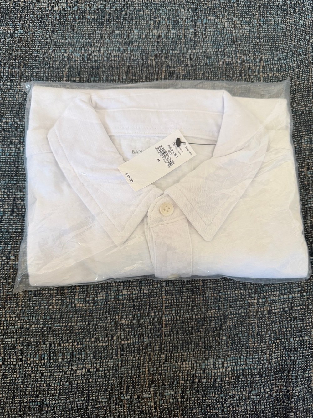 Banana Republic White Men's Casual Button-Down Shirt - Vintage Slub P White Polo